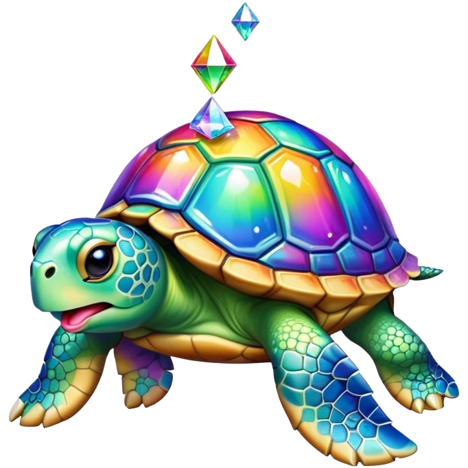 Rhinestone diamond Turtle sticking its tongue out in a rainbow  emoji