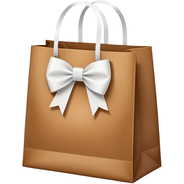Coffee-colored shopping bag with a white bow emoji