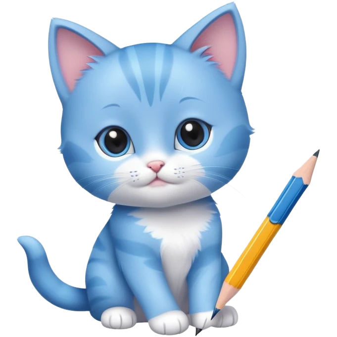 A cute blue kitten writing something with a pencil. The kitten has a friendly expression and is focused on the task. Minimalist, modern design with a playful and charming vibe emoji