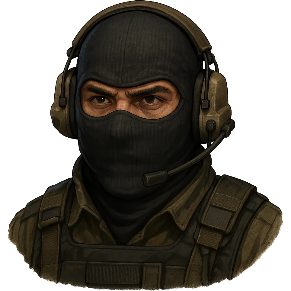 head of a Counter-Strike terrorist character, semi-realistic, tactical gear, neutral background emoji