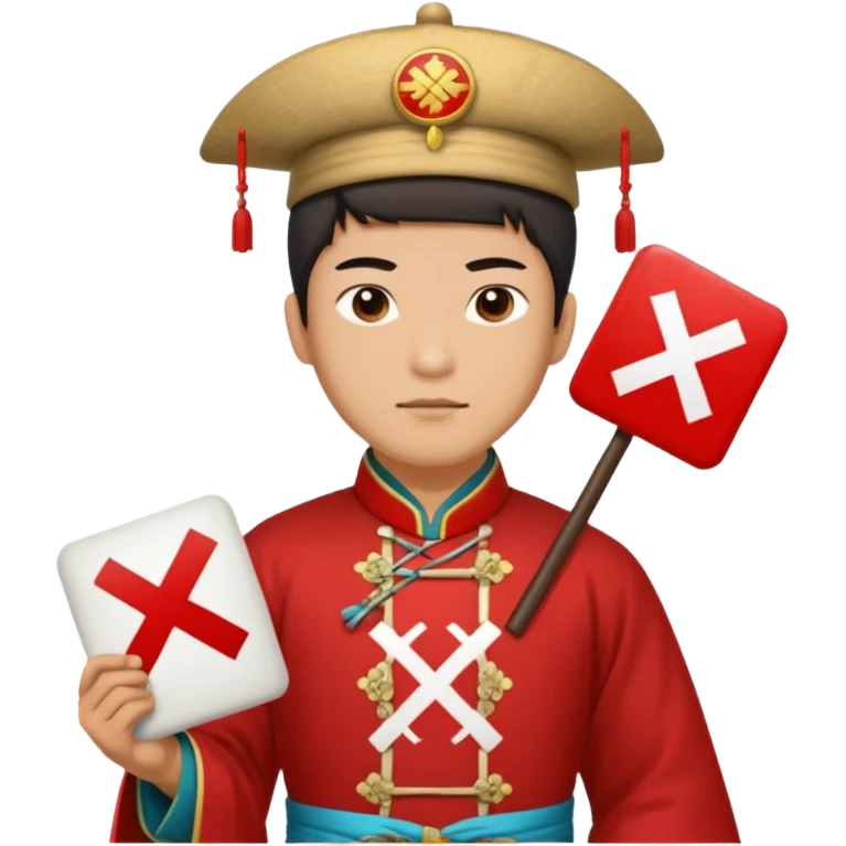 qing empire man who is of han ethnicity that is holding a sign that has a red x on it who is not han ethnicity emoji