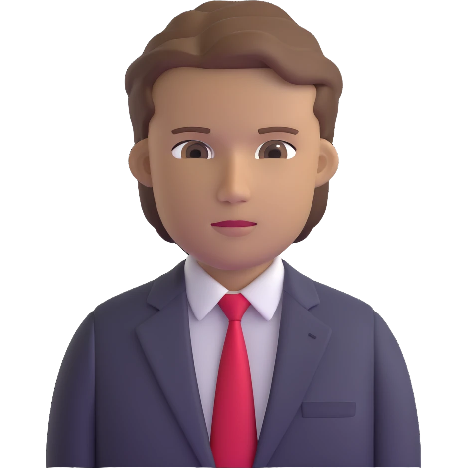man with combed light brown hair wearing a suit with black horizontal stripes and a red tie emoji