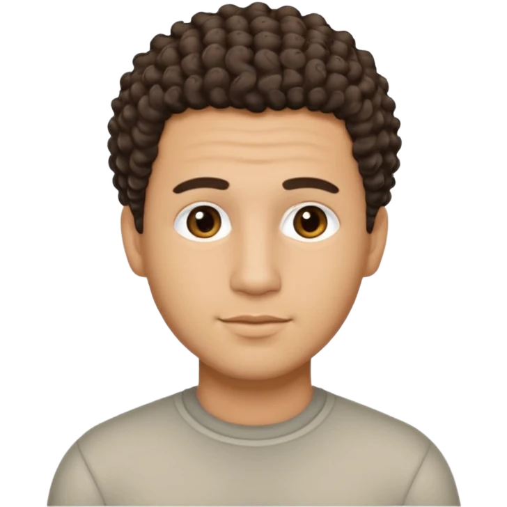 portrait of one Hispanic man, medium-light skin tone, short curly fade haircut, no wrinkles or forehead lines emoji