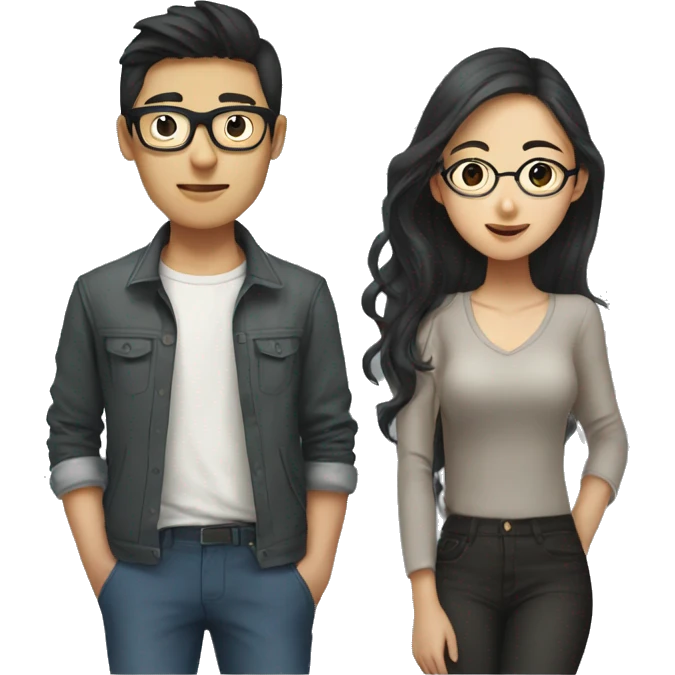 Asian boyfriend with glasses and Asian girlfriend with long hair  emoji