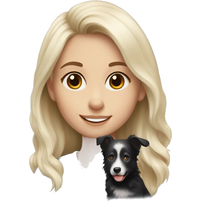 Pale blonde girl with black Australian shepherd puppy emoji