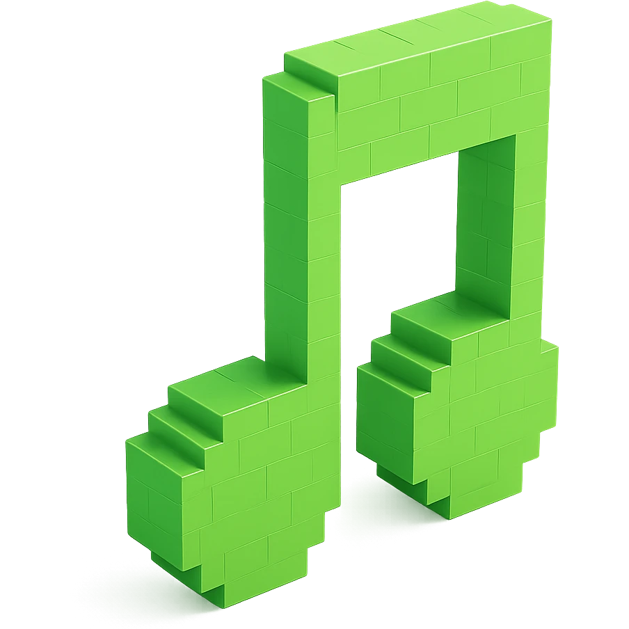 music note, voxel style, green color, 3D cubic form emoji