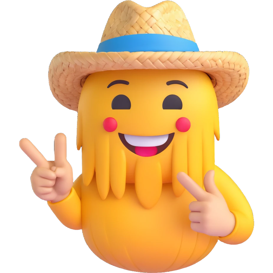 emoji character wearing a straw hat, smirking, and pointing the middle finger emoji