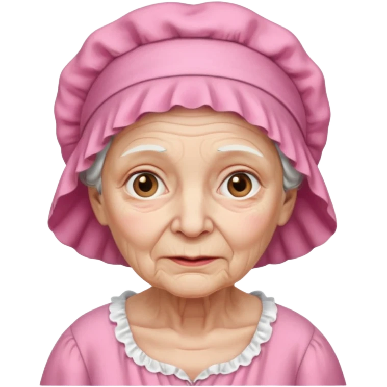 sick old woman with pink night gown, pink bonnet on her head emoji