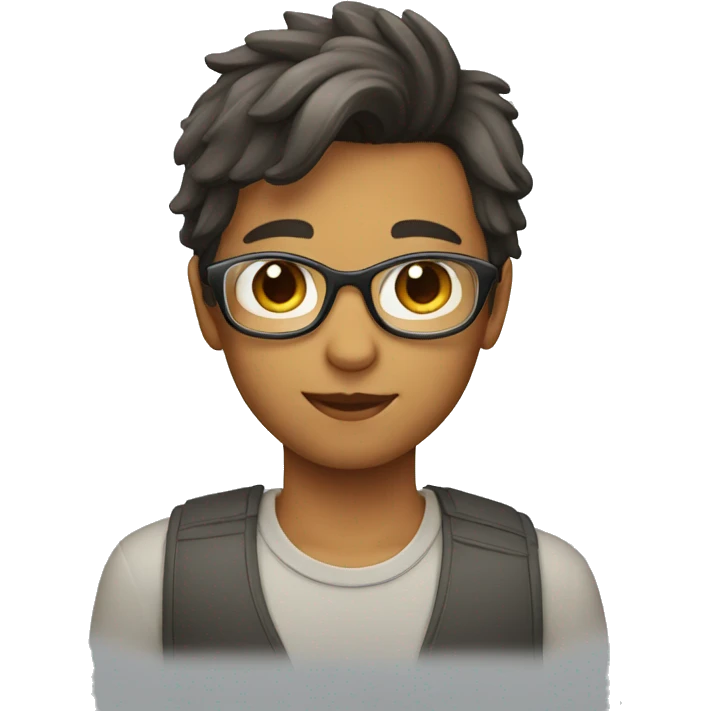Boy with oval shape wearing rectangular glass with silky hair emoji