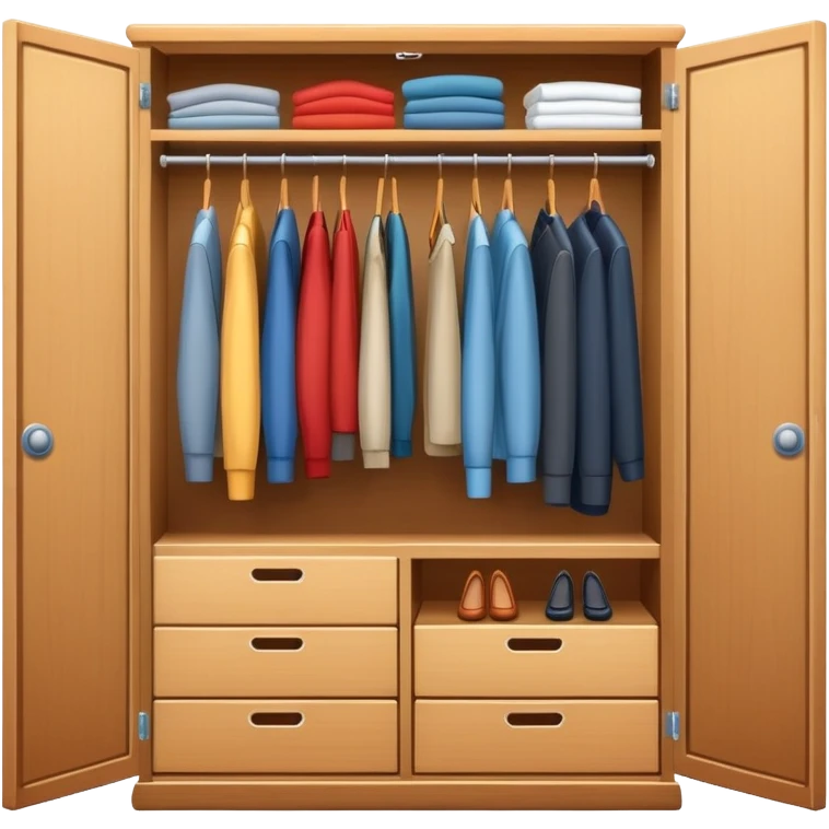 Cute closet or wardrobe with door ajar revealing organized professional clothing on hangers emoji