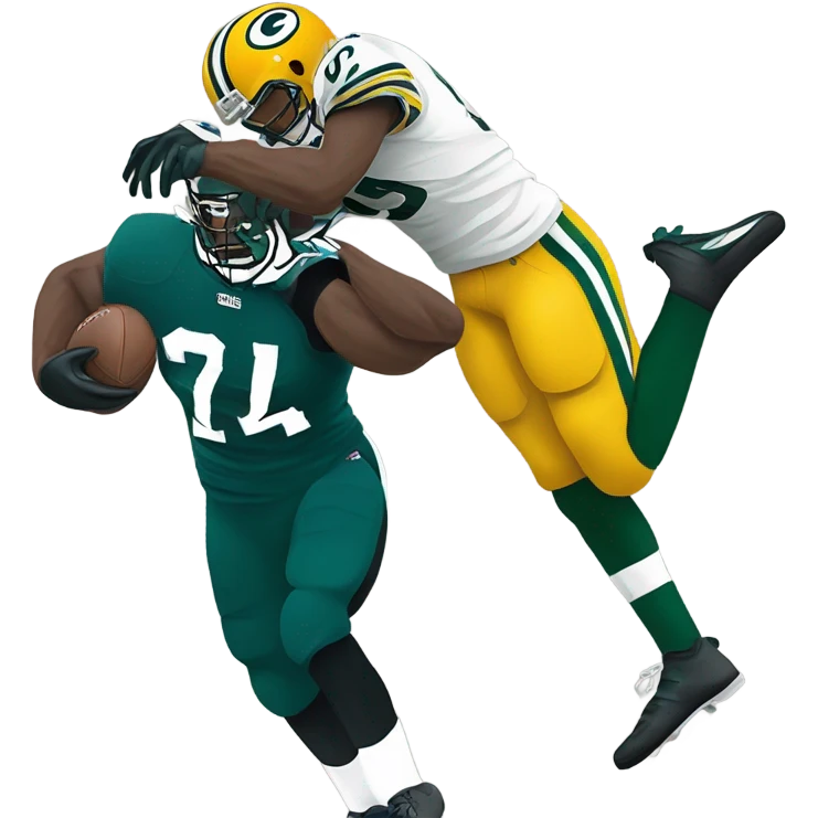 A Green Bay packers football player stomping on a Philadelphia Eagles football player emoji