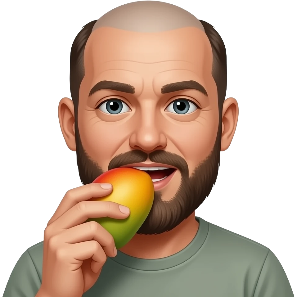 a man with a beard and a little start of calvitie eating a mango emoji