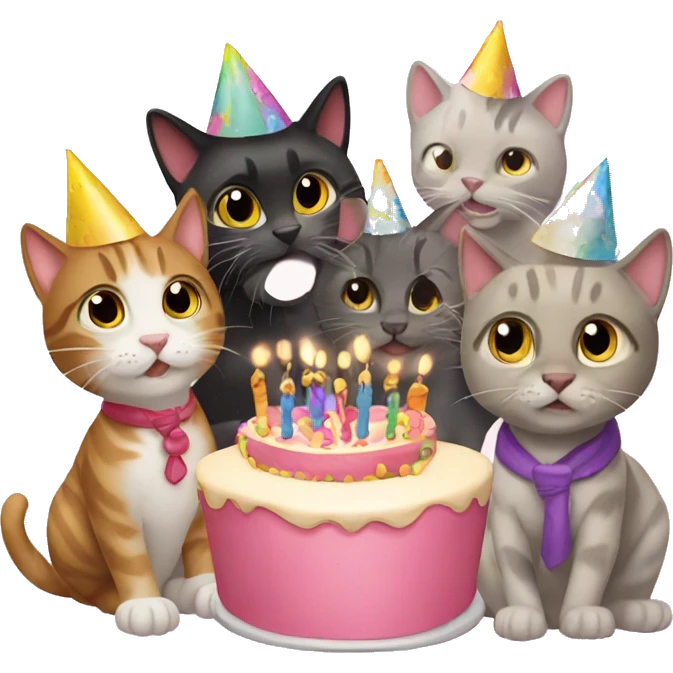 six cats birthday party emoji