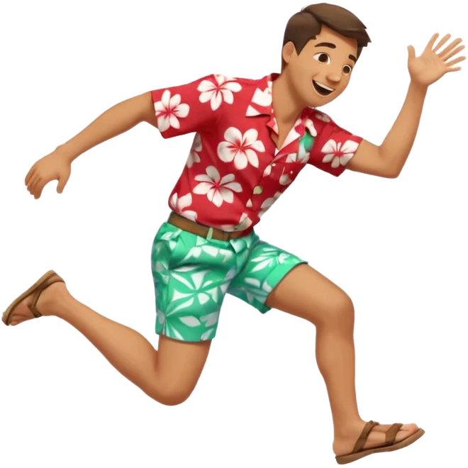laughing guy in summer attire  falling down .side angle emoji