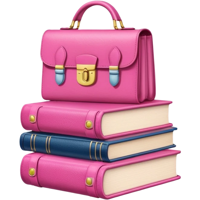Stack of books with designer handbag on top in pink tones for color effect emoji