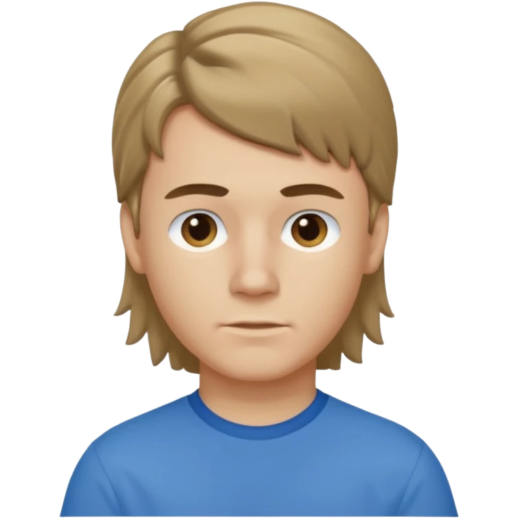 boy with dark blonde hair in a mullet with a neat blue shirt emoji