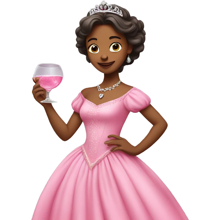 Princess with beautiful pink dres and gin glass in hand dancing  emoji