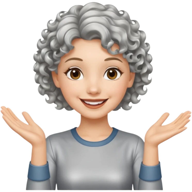 silver, short, wavy-haired with curls, smiling/excited pretty lady, silver top, clapping hands

 emoji