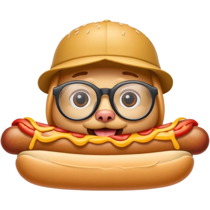 A hotdog with a backwards hat with cool glasses on  emoji