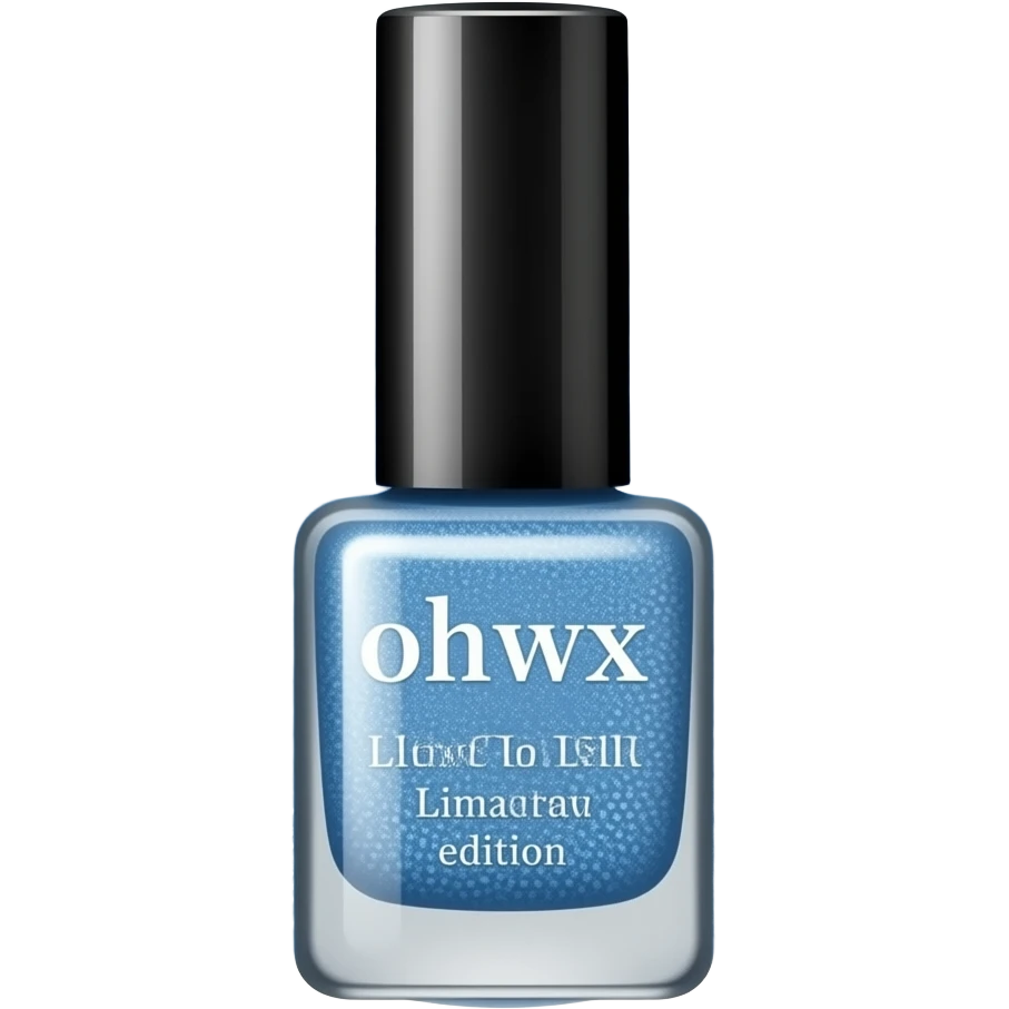 A blue glitter nail polish that has limited edition sticker on it emoji