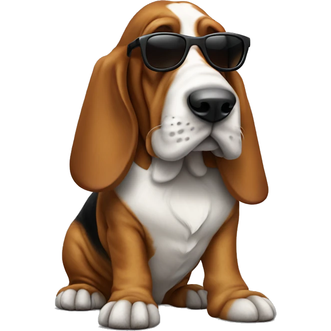 Dog basset hound full-height with sunglasses emoji