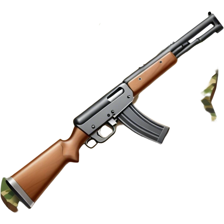 Icon for Hunting: a rifle, hunting knife and a set of animal tracks on the ground, surrounded by a camouflage pattern. The icon should represent the tools and spirit of hunting. Transparent background. emoji