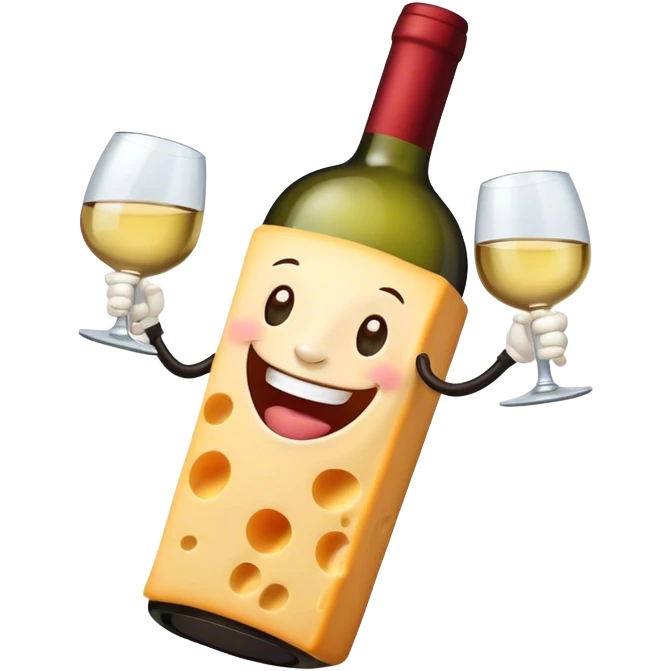 Laughing wine bottle with cheese emoji