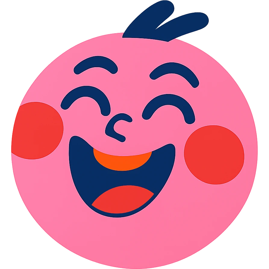 pink laugh face, expressive, playful emoji