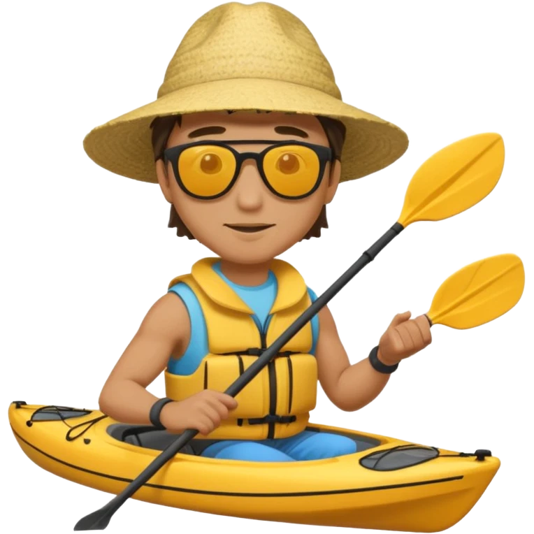 Yellow sea kayak with small male paddler emoji