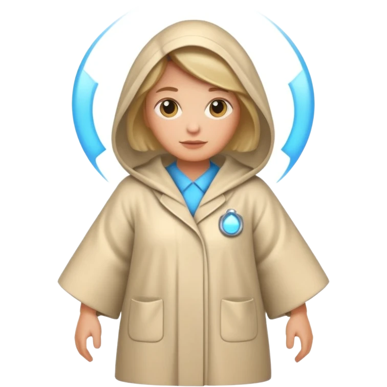 an AI agent, futuristic, digital, glowing, frumpy, housecoat emoji