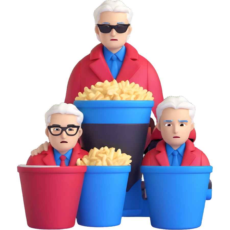 Dante and Vergil from Devil May Cry sitting together in a KFC family bucket, Dante in red coat, Vergil in blue coat, both with white hair emoji