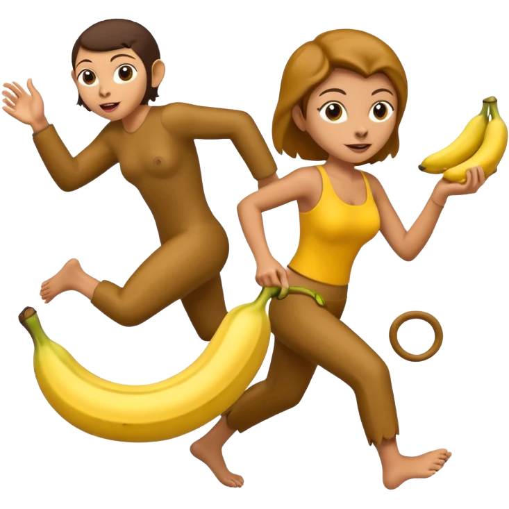 Monkey chasing a woman holding a banana  emoji