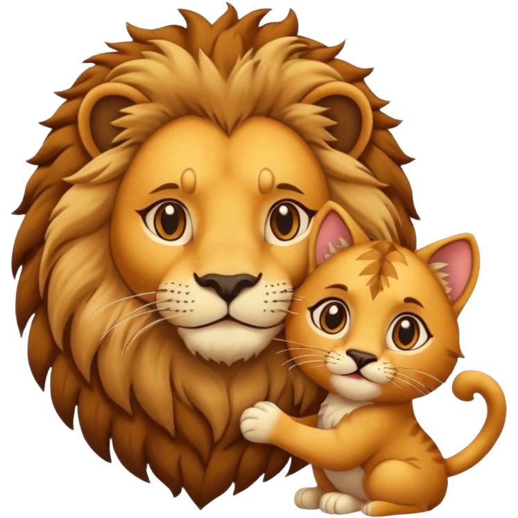 Animal Gato tocando la cabezo de un leon emoji