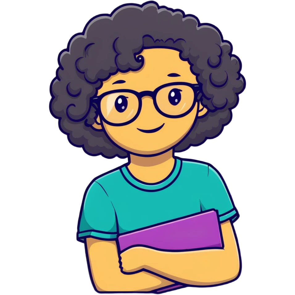 smiling curly-haired girl with glasses emoji