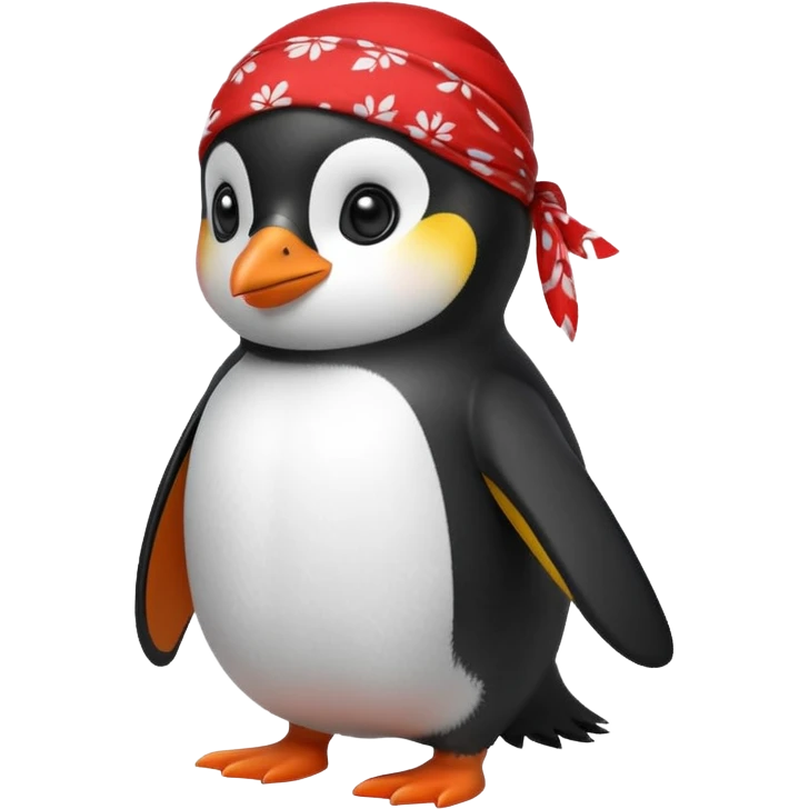 adorable penguin with a red bandana emoji