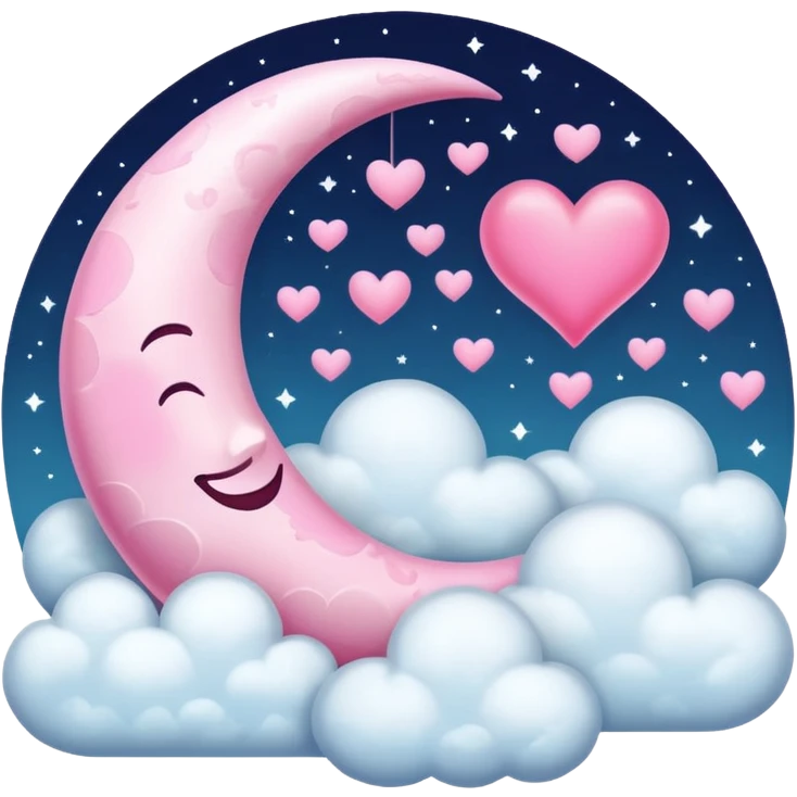 Pink Moon Crescent With Clouds And Hearts emoji