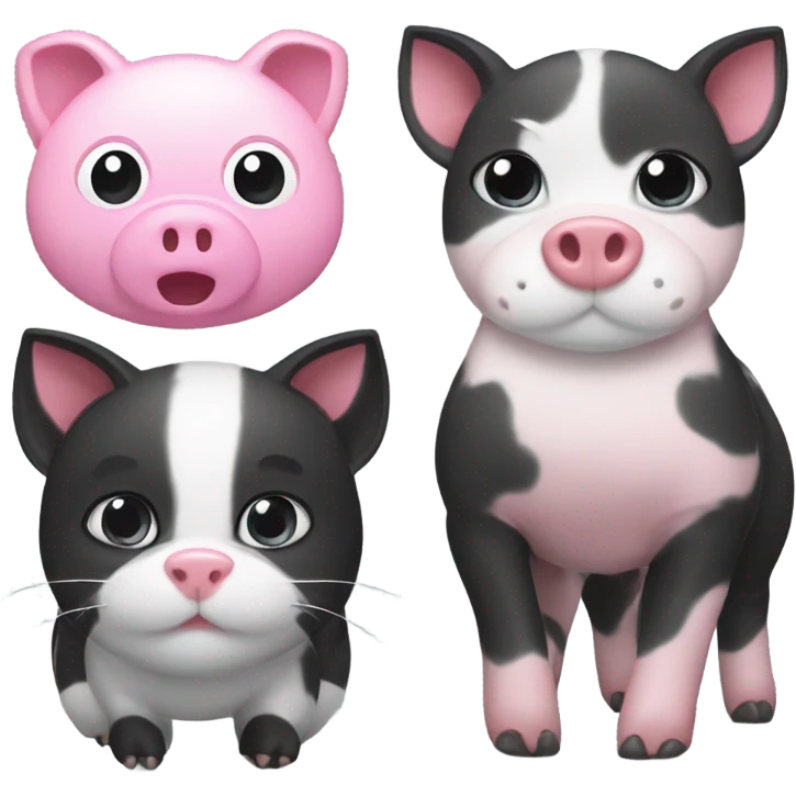 big black and pink pig with a grey and white cat emoji