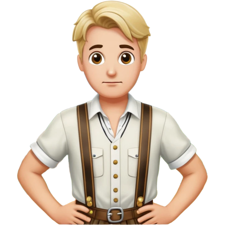 German person in Bavarian lederhosen shrugging with Sicily landscape in background emoji