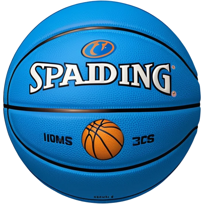 Hyper minimal blue basketball with simplest line pattern, micro NBA and Spalding logos, iOS emoji style emoji