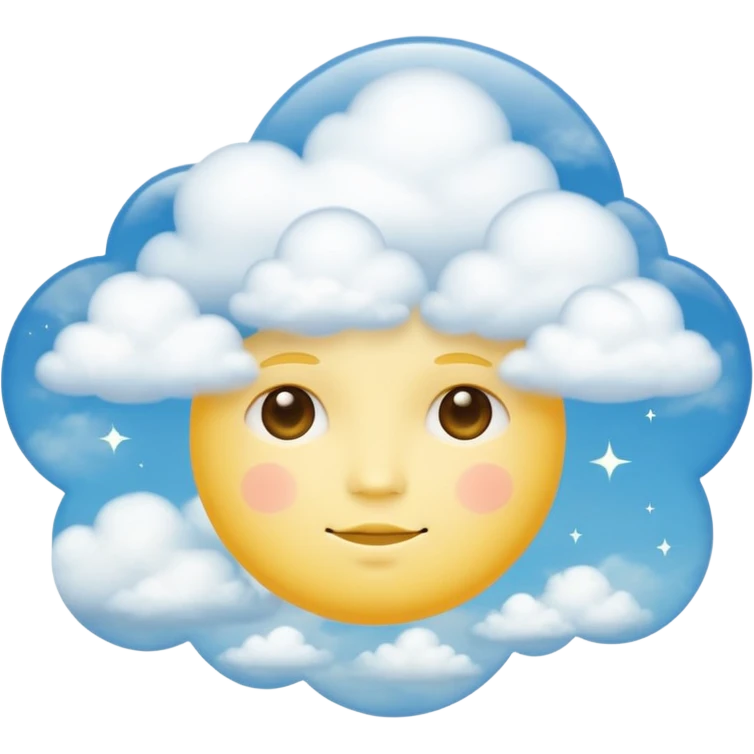 zoned out yellow circle face with clouds floating around its head as if you are spaced out emoji