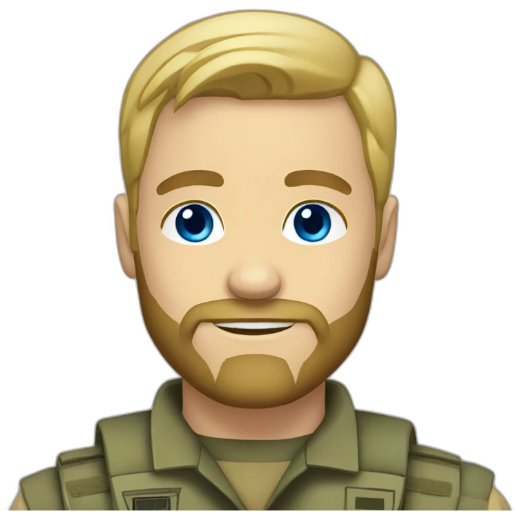 military blonde man with a beard and blue eyes emoji