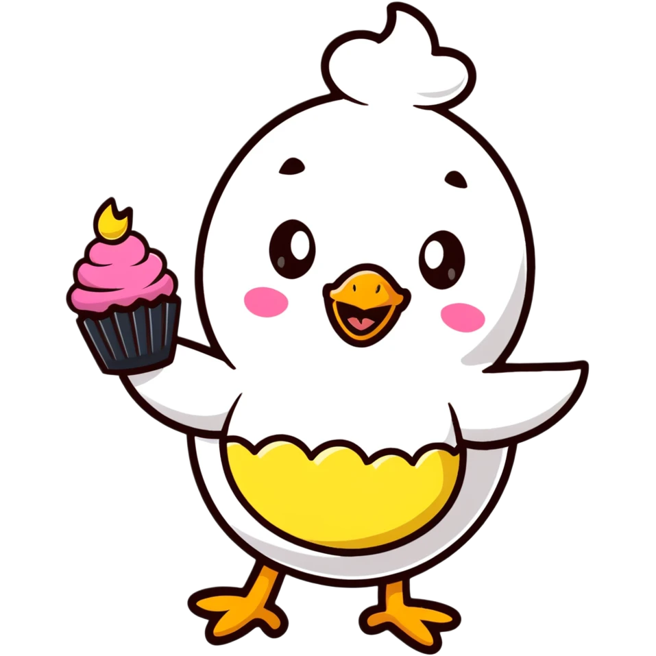 chick in cupcake costume shouting “Yay!” emoji