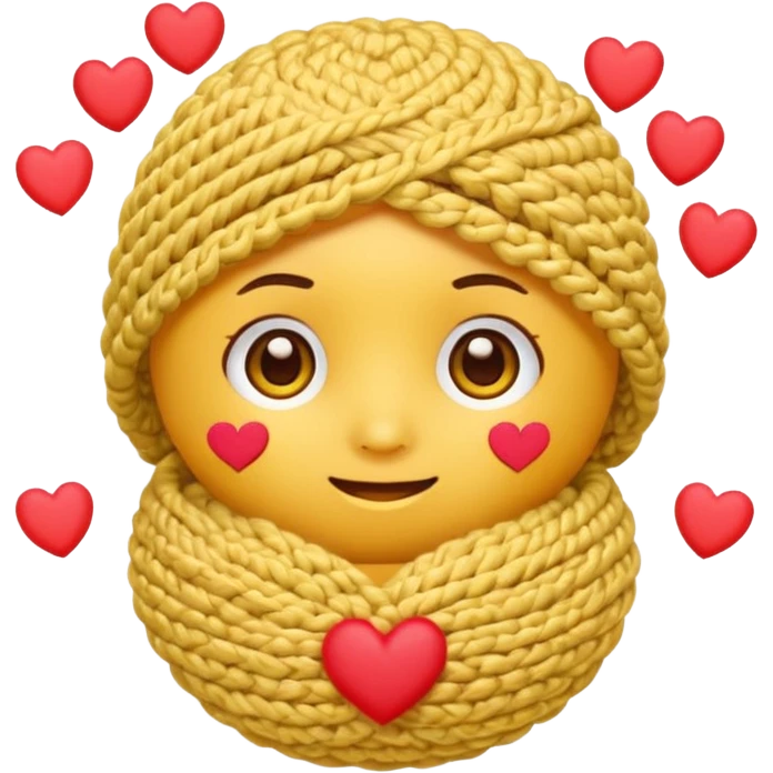 Normal Cute Yellow face emoji with hand crocheting with hearts around head  emoji