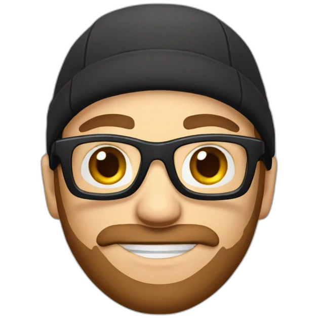 Male gamer with clear glasses, black cap and brown beard emoji