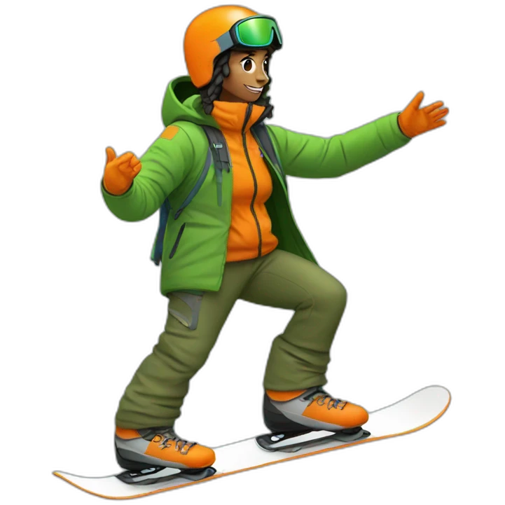 Snowboarder with orange throusers and green jacket emoji