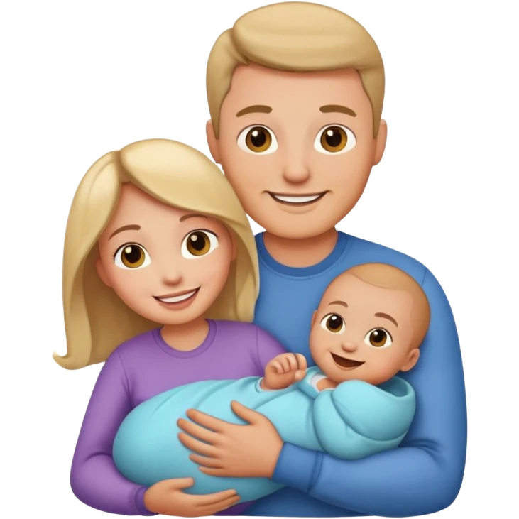 family parenting, mom and dad holding baby, smiling emoji