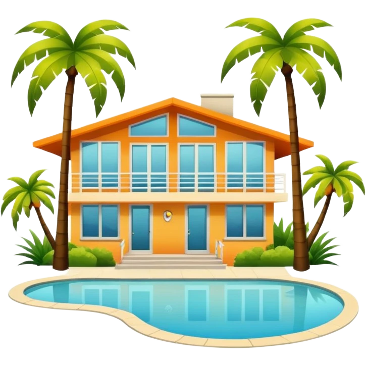 Mid century modern home with palm trees emoji