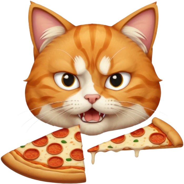 angry cat, bust up, eating a slice of pizza emoji
