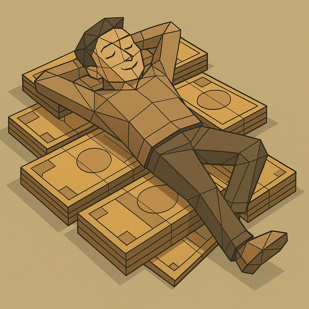happy person napping on mattress of money emoji