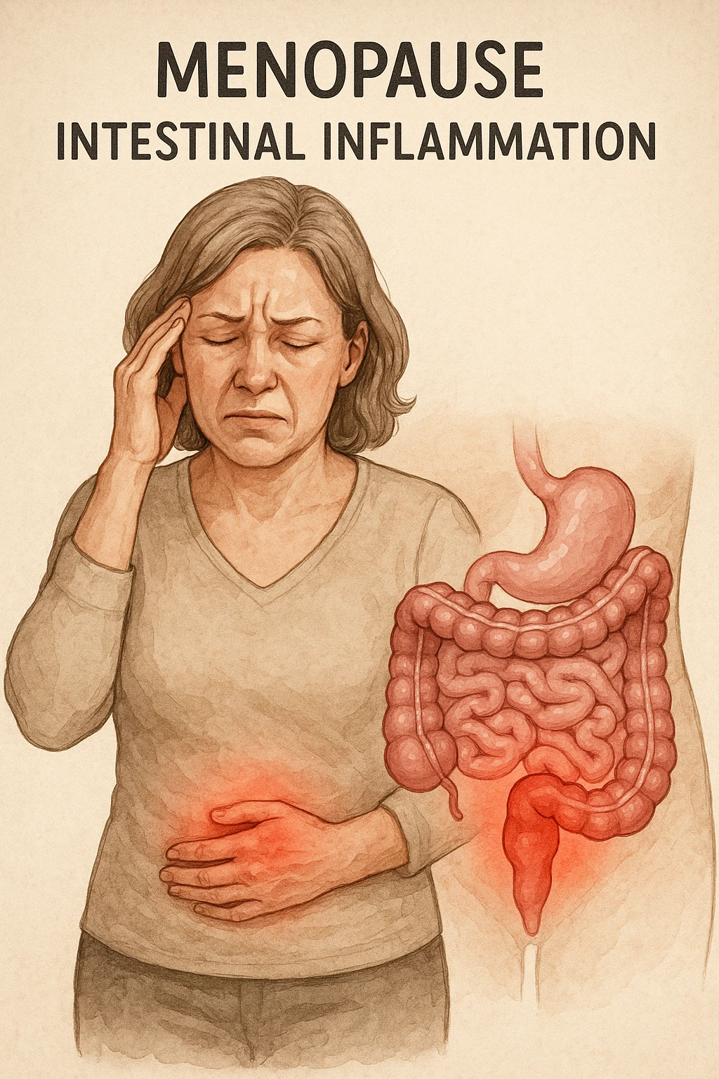 Donna in menopausa con intestino infiammato evidente emoji